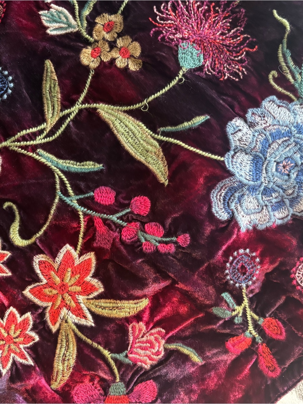 Johnny Was Velvet Tote Bag in Deep purple with Multicolor Embroidery - Picture 9 of 10